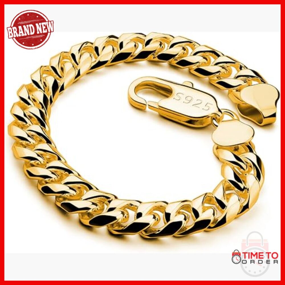 Men's 925 Sterling Silver Cuban Link Bracelet 10MM 10 Inch Lobster Clasp